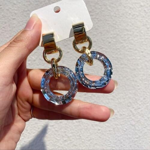 AMORCOME Korean Transparent Acrylic Circle Round Drop Earrings for Women Gold Color Metal Geometric Dangle Earrings Jewelry Gift