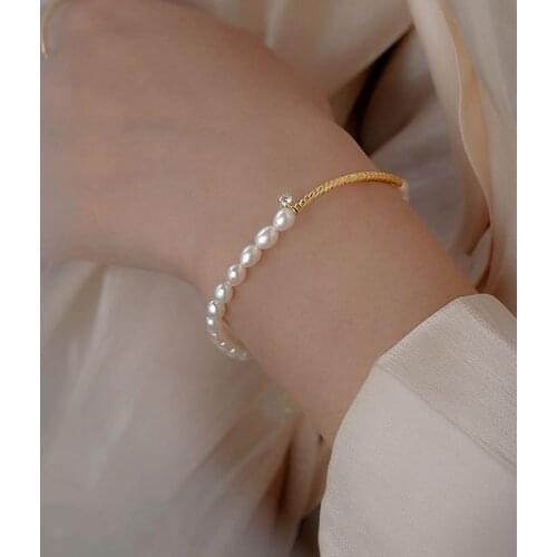 925 Sterling Silver Bracelet Cute Small Natural Pearls Cuff Bracelet for Women Simple Fashion Elegant Temperament Jewelry