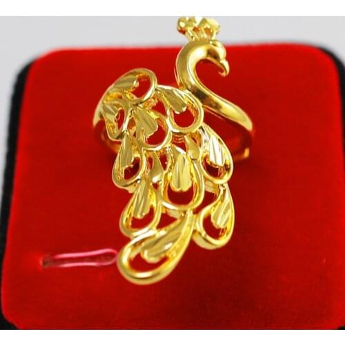 Peacock Ring Yellow Gold Filled Womens Ring Jewelry Size Adjust