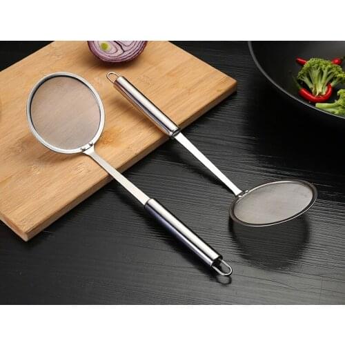 1PC 33cm Kitchen Stainless Steel Mesh Hanging Oil Filter Net Colanders Soybean Milk Strainer Scoop Spoon PB 004