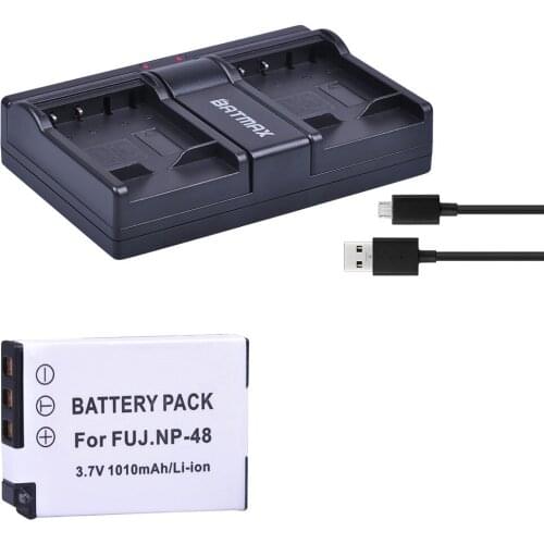 1Pc NP-48 1010mAh NP48 Lithium-Ion Battery + USB Dual Charger for Fujifilm NP-48, FNP48, BC-48 Fujifilm XQ1, XQ2 Digital Camer