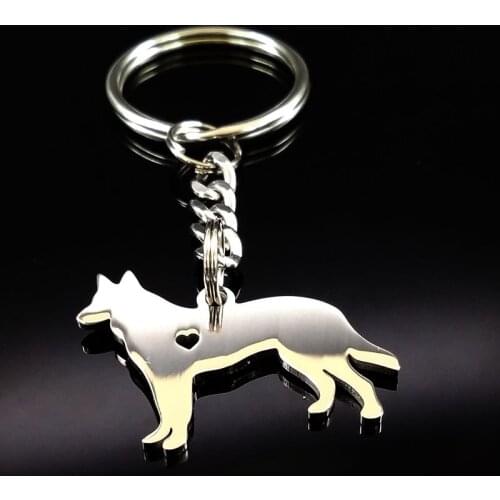 2021 Cute Shepherd Silver Color Stainless Steel Keychain for Women Fashion Dog Key Chain Jewelry llaveros para parejas K934S01