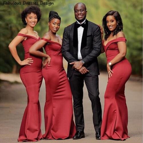 2021 Ruby Long Bridesmaid Dresses Mermaid Off Shoulder African Women Wedding Party Dress Custom Made Robe de soirée de mariage