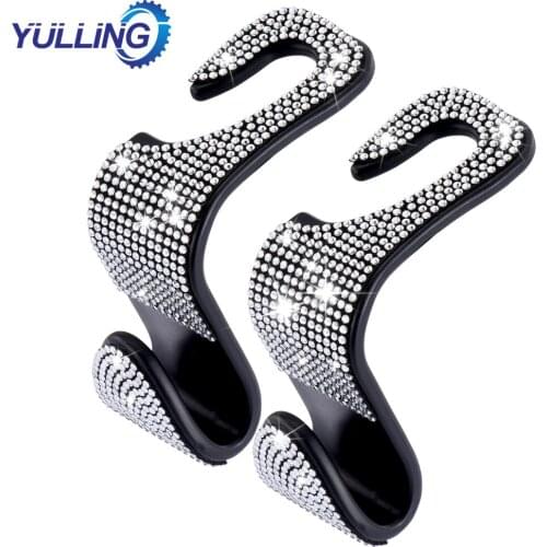 4Pcs Car Seat Back Hook Diamond Bling Rhinestones Hanger Auto Back Universal Headrest Mount Storage Holder Car Interior