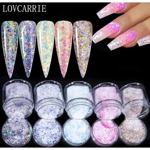 LOVCARRIE NEW Acrylic Powder Holographic Glitter Dip Powder Sequins Nails Art Monomer Accessories for Builder Gel Extension 10ML