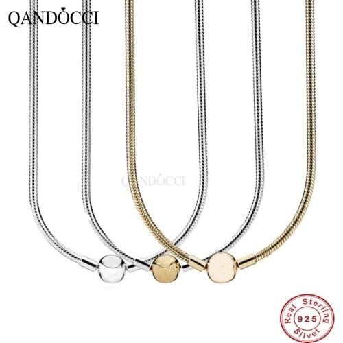 QANDOCCI 925 Sterling Silver Necklace Moments Lobster Ball Clasp Smooth Snake Chain Necklace For Women Wedding Gift Jewelry