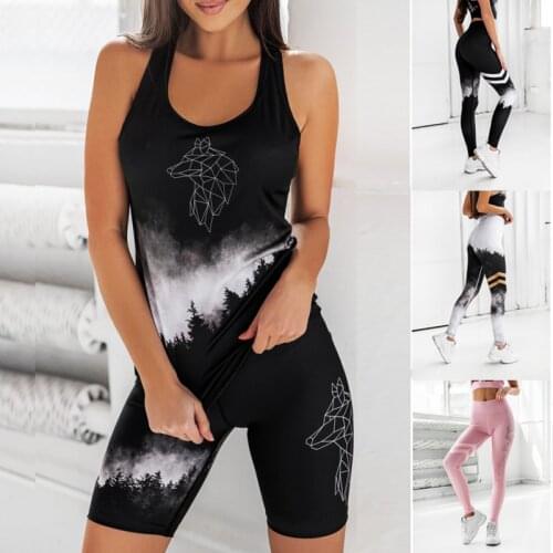 Yoga Set Women Tank Tops and Legging Autumn Running Fitness Gym Suits Sportwear Wolf Print Workout Leggings Sets 2021 Plus Size