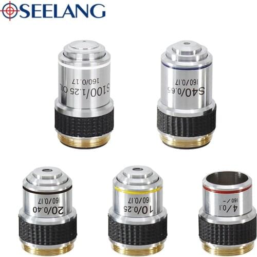 OSEELANG Microscope Objective Lens 4X 10X 20X 40X 100X 185 Achromatic Objective Biological Microscope parts accessories