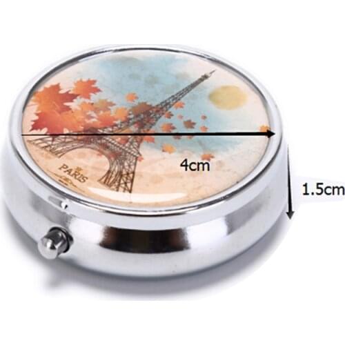 1pcs Metal Pill Box Round Three Pill Box Epoxy Candy Box Folding Metal Pill Box Portable Medicine Storage Box
