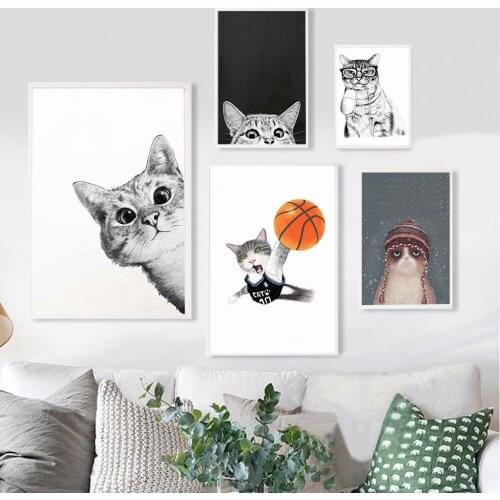 Kawaii Cartoon Animals Cat Art Canvas Posters Prints Minimalist Painting Nursery Picture Kids Bedroom Decoration