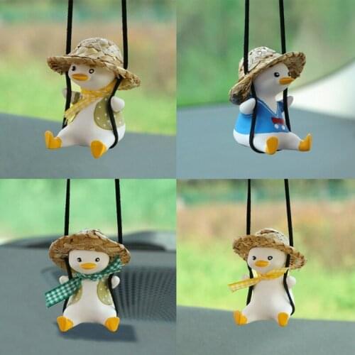 Cute Animal Car Hanging Pendants Gypsum Swing Duck with Straw Hat Decorative Hanging Ornaments Auto Car Interior Accessories