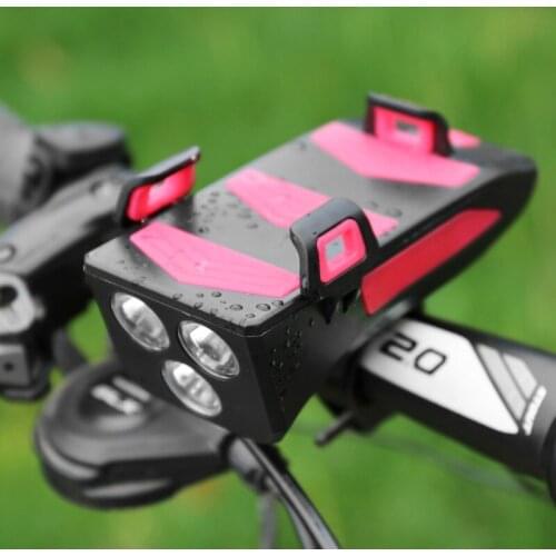 Multifuntion Bicycle Cycling Front Light Bike Accessories Light Bike Horn Bell / Phone Holder / Power Bank / Bike Flashlight