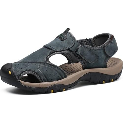 Hot Sale Summer Mens Sandals Breathable Genuine Leather Outdoor Sandals Mens Plus Size Summer Casual Shoes Men Beach Sandals
