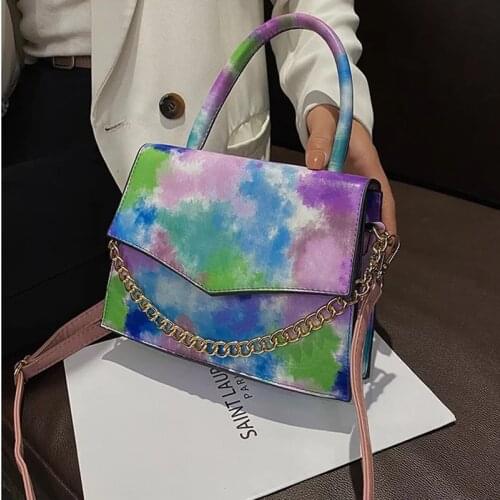 New Bag Square Gradient Color Rainbow Bag Fashion Chain Single Shoulder Diagonal Universal Top Handbag Printed Leather Bag