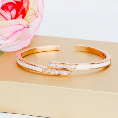 TIRIM 2020 NEW Trendy Crystal Bangle Ring for Women Abalone Shell Zirconia Wedding Engage Bracelet Set Dubai Jewelry