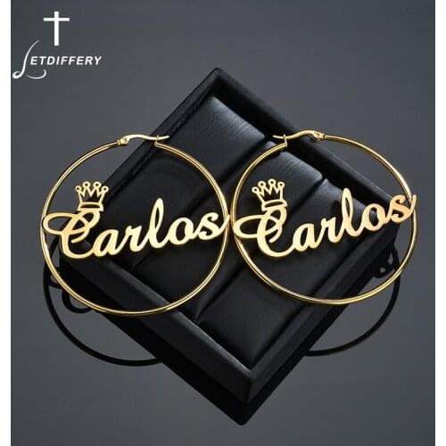 Letdiffery 2021 New Custom Crown Earrings Personalized Letters Fashion Dangle Earring Women Stainless Steel Party Birthday Gifts