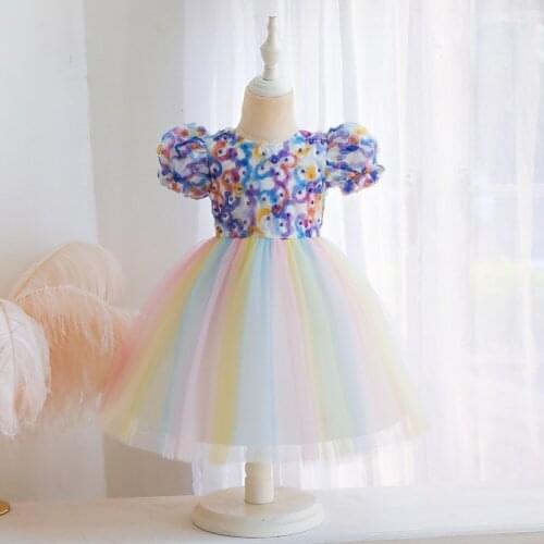 2021 New Baby Girl Princess Dress 0-4 Years Old Baby Color Tutu Skirt Wedding Occasion Flower Girl Dress