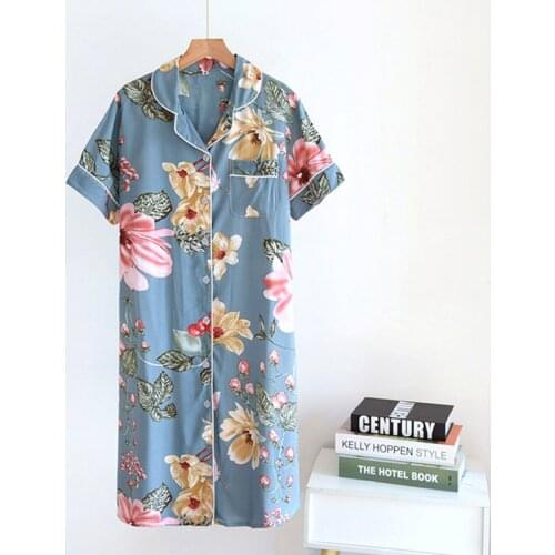 New 2021 Casual Nightgowns For Women Large Size Cotton Sleepwear Dress Lapel Retro Print Nightshirt Summer Female Nightdress