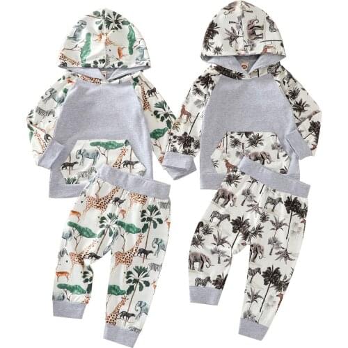 Newborn Infant Baby Girls Boys Animal Tree Print Sweatshirt Leggings Pant Outfits Clothes Set Long Sleeve Fall Winter Clothing