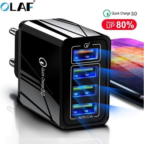 OLAF Quick Charge 3.0 4 Port USB Charger EU US Fast Charging Phone Charger For iphone X Huawei Samsung S10 Xiaomi QC 3.0 Adapter