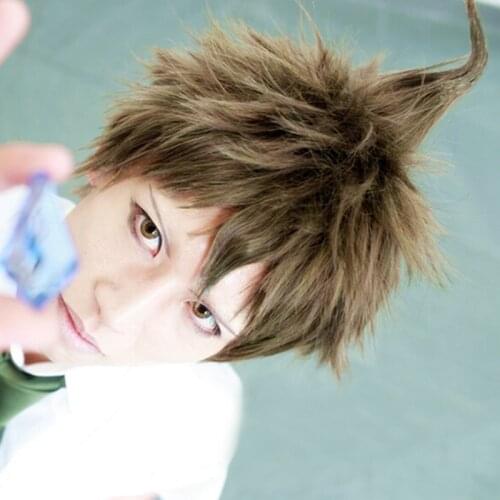 High Quality Anime Danganronpa Hajime Hinata Short Linen Brown Wig Heat Resistant Synthetic Hair Cosplay Wigs + Wig Cap