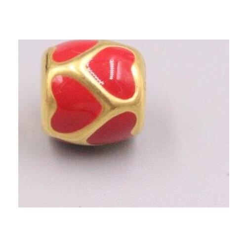 Gold Jewelry Girl Fox 3D Hard Gold Charms Bead Red Paint Heart 999 Gold Pendant For Women Weeding Best Gift Lucky Gift