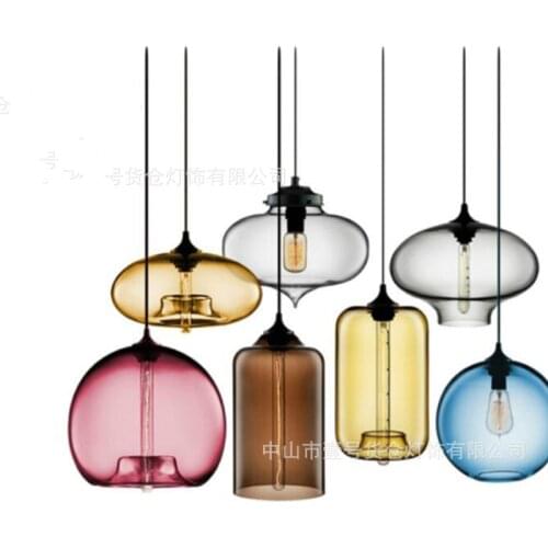 Modern Art deco Hanging colorful glass Pendant Lamp for restaurant living room Kitchen bar cafe WJ11