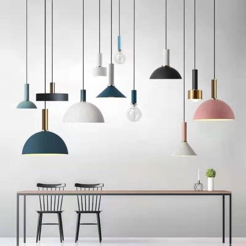DIY Nordic simple pendant light lamps bar bedroom restaurant metal modern macaron hanglamps beside lights creative lighting