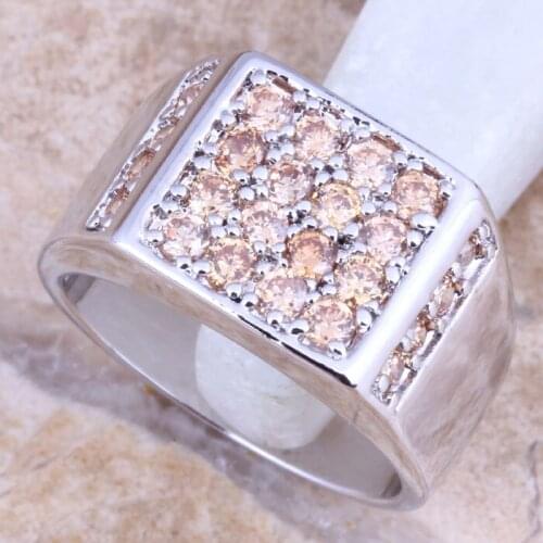 Terrific Champagne Morganite Silver Plated Womens Ring Size 6 / 7 / 8 / 9 R1379