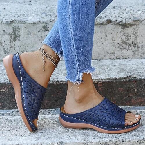 2021 Summer Women Wedge Sandals Premium Orthopedic Open Toe Sandals Vintage Anti-slip Leather Casual Female Platform Retro Shoes