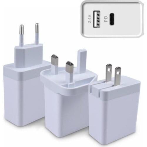 Type c QC 3.0 PD Quick Charge Eu US UK Ac home travel wall charger For Samsung s8 s9 s10 note 10 phone 7 8 x 11 android phone