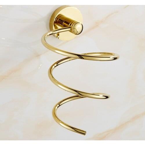 Barber Shop Copper Gold Hair Dryer Rack Wall Hanging Bathroom Hair Dryer Holder Bathroom Accessories Room Organizer Corner Shelf
