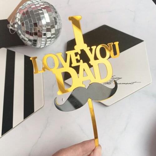 New I Love You Dad Cake Topper Gold Daddy Father Beard Cupcake Topper for Fathers day Dad Birthday Party Cake Decorations
