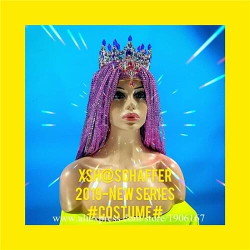 Party girl rhinestone crown nightclub bar flashing headgear wigs grand event princess headdress
