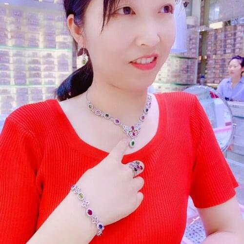 Natural tourmaline Jewelry Set Real 925 Silver Super Luxury Style, Ring, Bracelet, Necklace, Ear Nails
