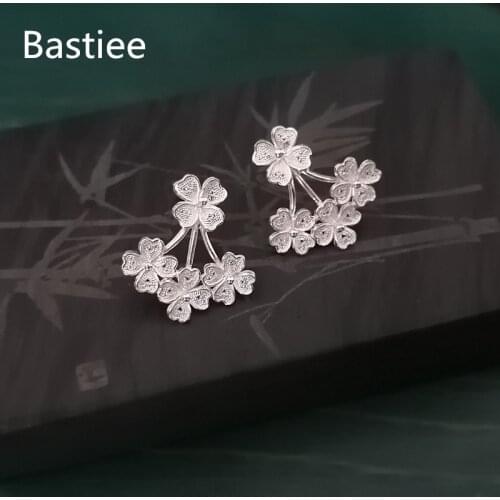 Bastiee Stud Earrings 999 Sterling Silver Flower Earings For Women boucle d’oreille Romantic Luxury Jewelry Hmong Handmade Gifts