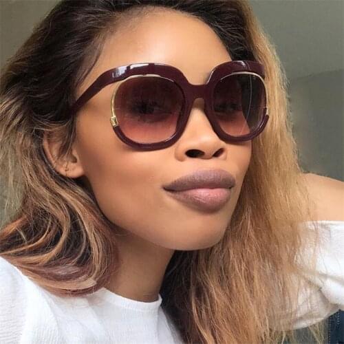 Luxury Round Oversized Sunglasses Women Unique Wine Red Frame Sunglasses Men Vintage Gradient Glasses for Women UV400