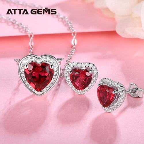 Created Ruby 925 Sterling Silver Solitaire Pendant Jewelry Heart Shape Design Lovely Style Girlfriend Birthday Gift For Women