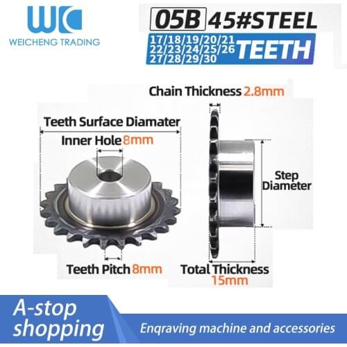 05B sprocket 17 18 19 20 21 22 2324 25 26 27 28 29 30 teeth spot 45#steel tooth surface quenching /2.5 points sprocket pitch 8MM
