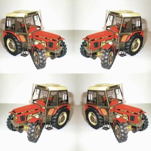 1:32 DIY Czech Zetor 7745-7211 Tractor Card Model Building Machinery Model Car Educational Sets Manual Toy Agricultural D4M8