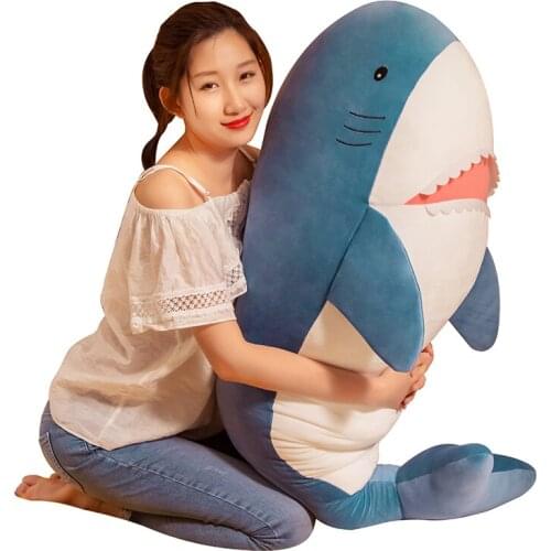 New Nice 1PC 60/80/100cm Big Size Down Cotton Funny Soft Bite Blue Gray Plush Shark Toy Pillow Appease Cushion Gift For Children