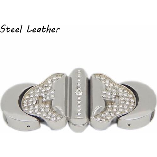 20pcs/lot custom logo hole:13.7*5mm Stainless Steel Magnetic Clasp Flat Leather Cord Connector Clasps Magnet Buckle DIY Bracelet