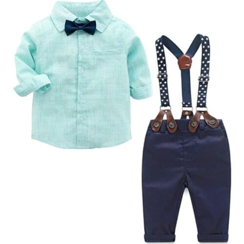2019 kids Outfits Baby Clothes Suits Infant Boys Gentleman Suits Green Shirt + Nary Pants Kids Clothing Sets Clothes