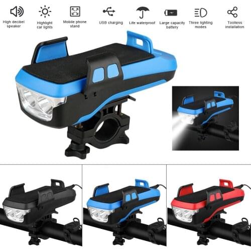 4 in 1 Multifunctional Bike Light LED 2400/4000 aMh USB Rechargeable Bicycle Headlight Mobile Phone Bracket Horn Mobile Power
