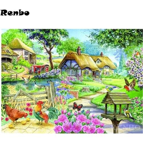 5d diamond embroidery Farm hen diy diamond painting Garden scenery cross stitch full square round diamond mosaic decor home