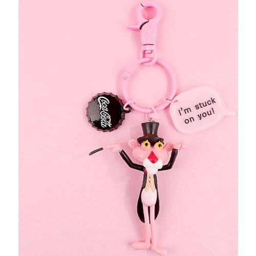Bag Pendant Key Chain Girls Handmade Creative Gift Keyring Cute Naughty Panther Pink Leopard Doll Keychain