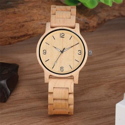 Antique Full Wooden Man Wristwatch Arabic Numeral Dial Clock Quartz Analog Timepiece Luminous Pointers Adjustable Strap Reloj