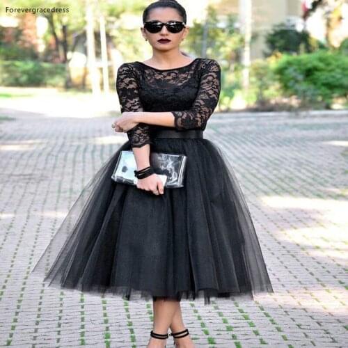 Black Three Quarter Sleeves Bridesmaid Dress Formal Maid of Honor Wedding Party Gown vestido de festa de casamen