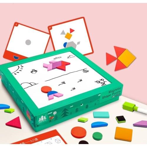 JINLETONG Kids 3D Geometric Shape Magnetic Jigsaw Puzzle Wooden Toy Baby Early Education Learning Toys for Children wood toys