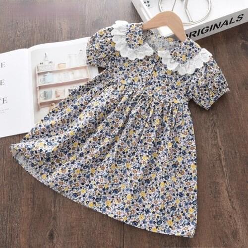 Kids Girls Sweet Floral Dress Summer Baby Girl Flower Princess Party Dress Costumes Cute Lace Collar Children Vestidos For 1-6Y